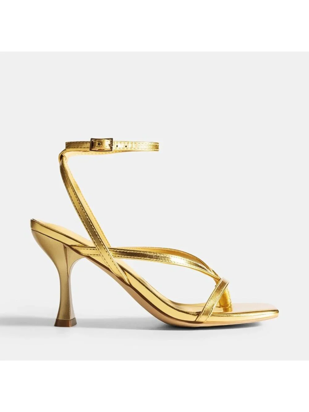 Women's Gold Faux Leather Square Open Toe Flip Flop Ankle Strap High Heels